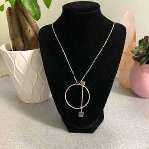Cube Tipped Bar Interlocked Ring Pendant Necklace